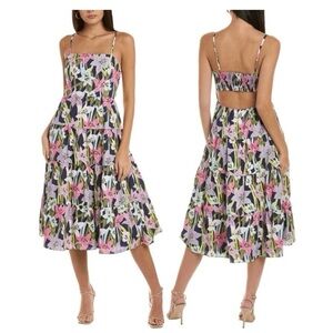 Women’s Hutch Floral Simpson Poplin A-line Open-back Midi Dress Feminine Party L
